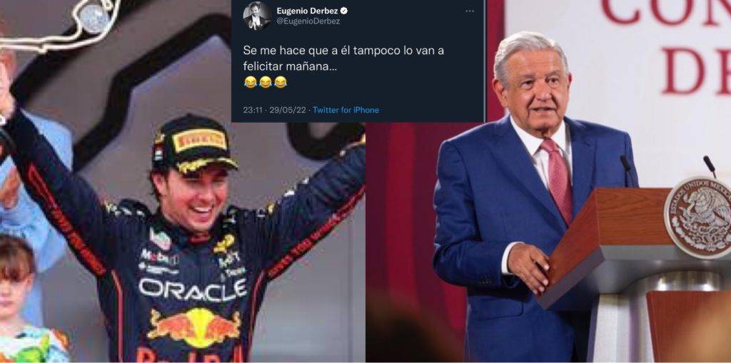 El actor enfrascado en constantes exhibidas, Eugenio Derbez, señaló en redes que el presidente AMLO no mencionaría nada del triunfo en la F1 de Sergio Checo Pérez.