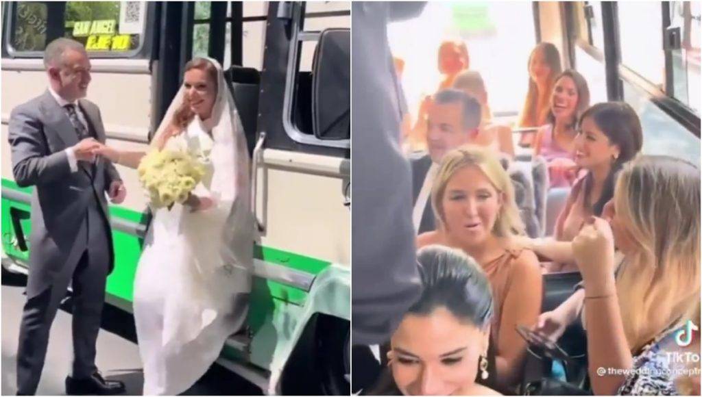 Pareja contrató microbuses para su boda