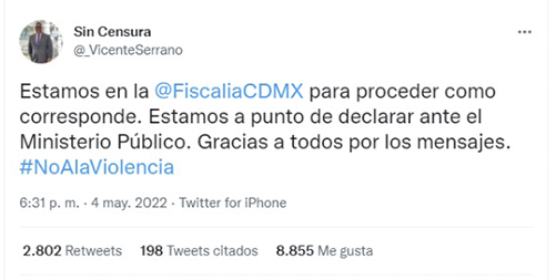 El periodista y youtuber Vicente Serrano acudió a las autoridades para denunciar formalmente al actor Héctor Suárez Gomís por agresiones físicas y verbales. 