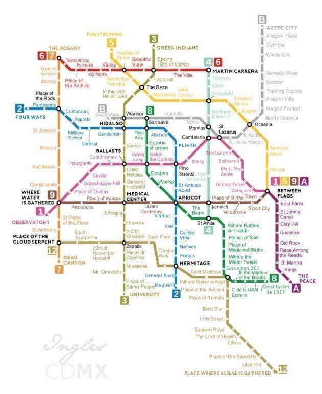 La traducción del mapa del Metro se hizo viral, las estaciones que más se popularizaron son Green Indians, Water Jump, The Race, Child Heroes, entre otras