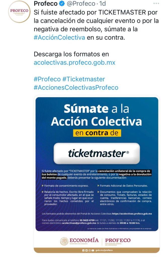 La Profeco lanzó en redes sociales la convocatoria con la que se busca que consumidores sean capaces de defenderse contra abusoso como los de Ticketmaster.