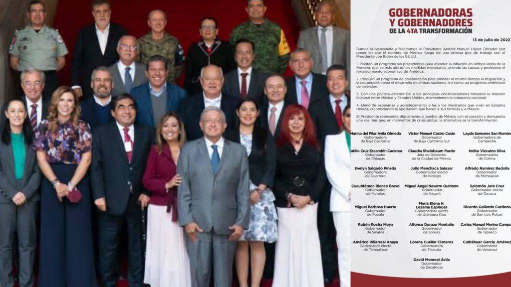 Gobernadores de Morena felicitan a AMLO tras reunión con Biden