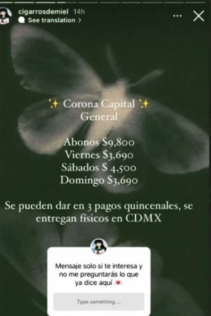 La influencer mexicana ofrecía boletos para el Corona Capital 2022, incluso, más costosos que en Ticketmaster. Pero, un error le tiró el negocio.