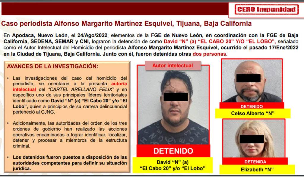 De acuerdo con información de la Fiscalía de Baja California, 'El Cabo 20' habría ordenado el asesinato del periodista Alfonso Margarito Martínez por publicarlo en redes sociales.