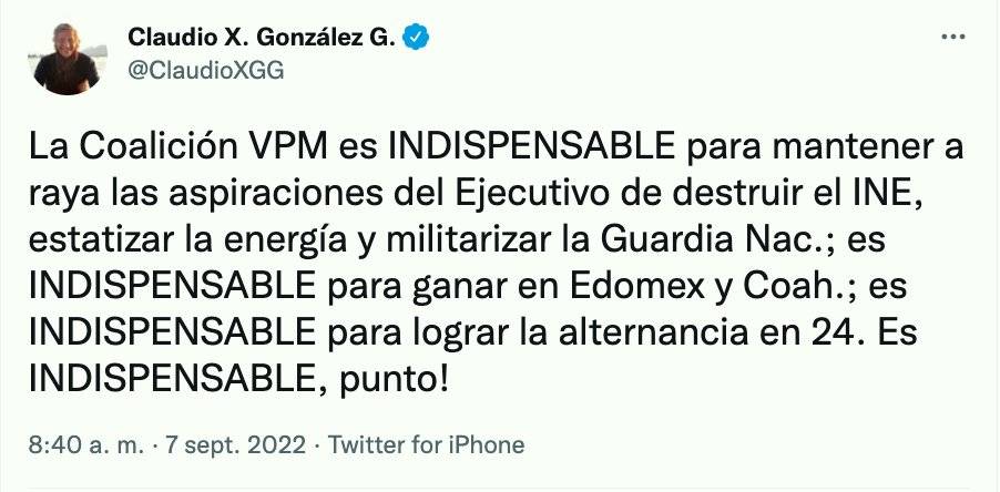 El empresario Claudio X. González está que no lo calienta el sol tras revelarse que la coalición Va Por México se desmorona.