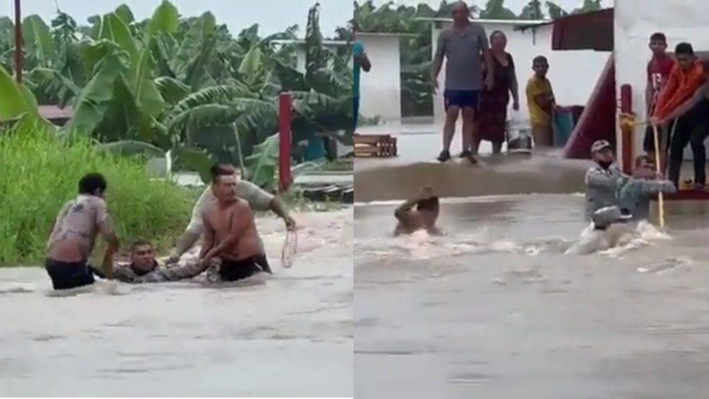 Video: Habitantes de Teapa salvan a elemento de la GN de morir ahogado