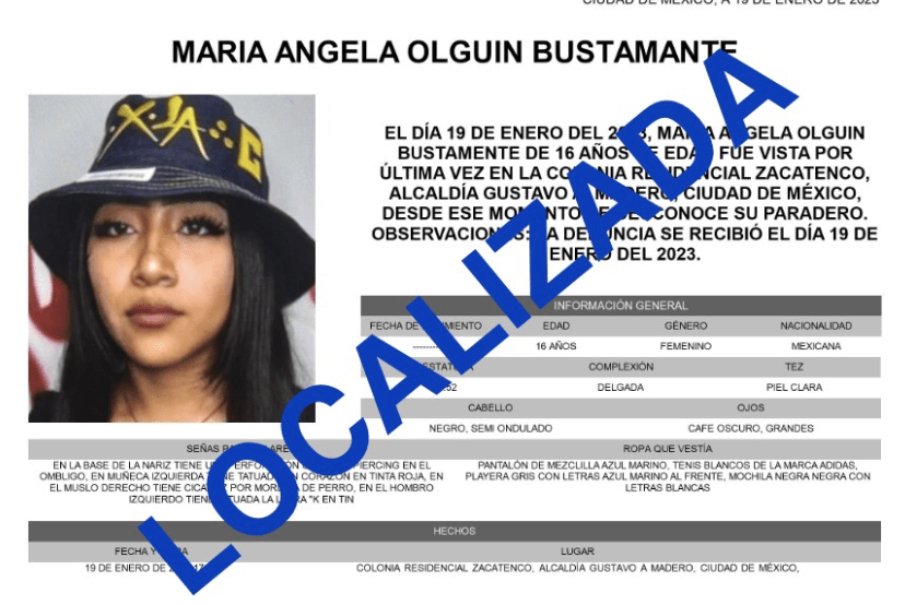 A través de redes sociales se dio a conocer que María Ángela Olguín, la menor que se reportó desaparecida en los baños públicos de Indios Verdes fue localizada.