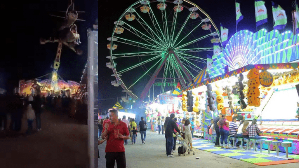 El incidente se registró en la Feria Regional de Tizayuca y la falla mecánica del juego mecánico dejo suspendidas a decenas de personas.