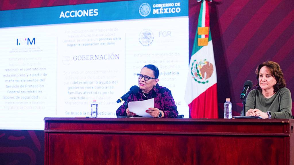 La secretaria de seguridad y protección ciudadana, Rosa Icela Rodríguez, señaló que no se va a ocultar nada sobre la tragedia de los migrantes en Ciudad Juárez.