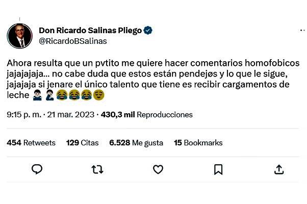 Furioso por adeudos, Ricardo Salinas lanza insultos homófobos a Villamil