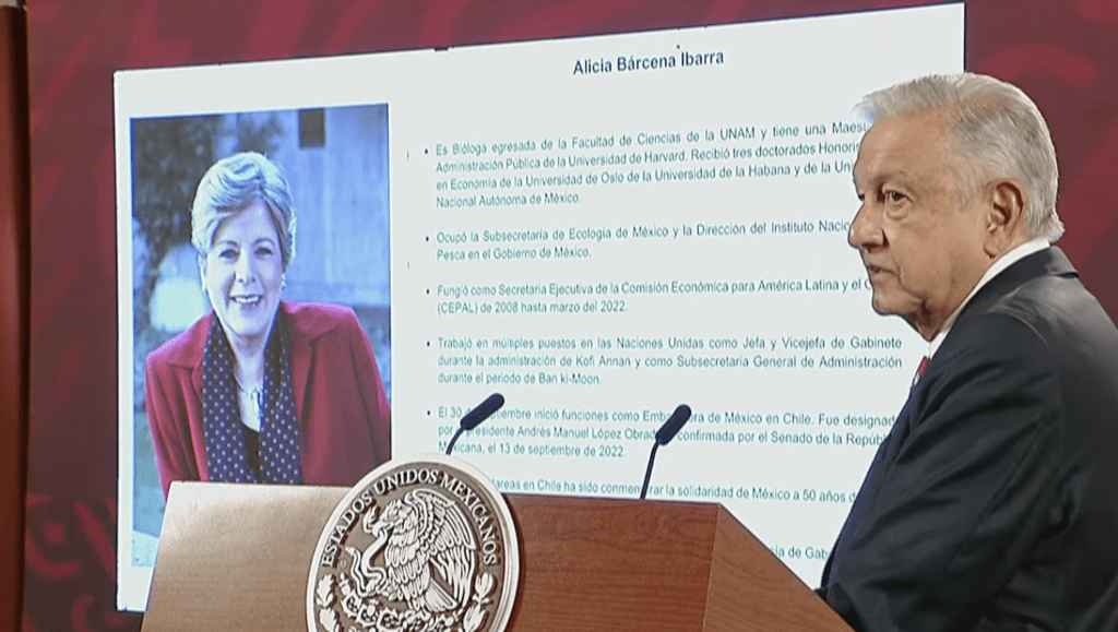 El presidente AMLO reconoció el gran papel de Alicia Bárcena en las relaciones exteriores y la propuesta será enviada al Congreso de la Unión.