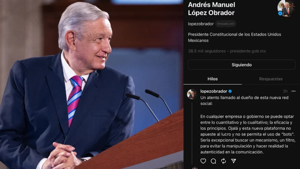 El presidente AMLO envió su primer mensaje en la nueva red social que busca ganarle la batalla a Twitter, Threads y lo dedicó a su dueño.