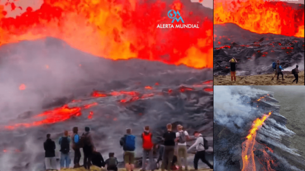 Un grupo de personas arriesgó su vida al permanecer cerca del volcán que hacía erupción en Islandia, por qué no resistieron el atractivo natural de la lava.