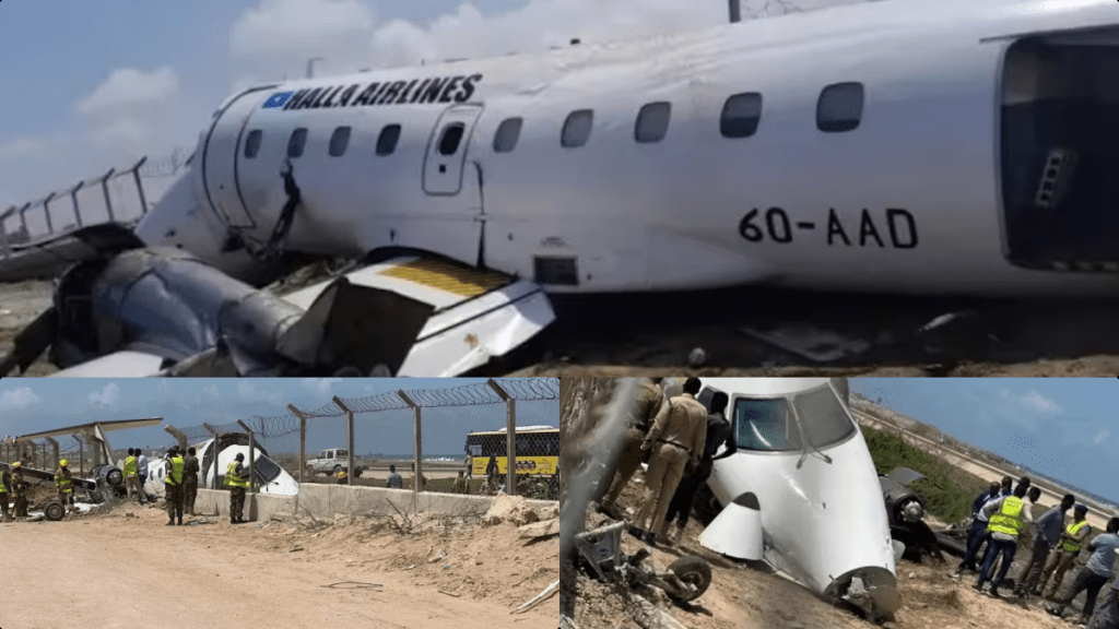 Un avión tuvo que realizar un aterrizaje de emergencia en una pista de Somalia, pero al tocar la pista el piloto perdió el control de la aeronave.