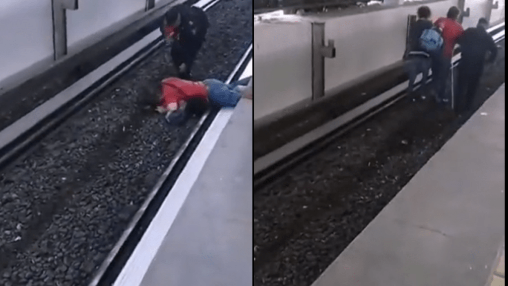 Tras el accidente personal de seguridad del Metro hizo lo posible por rescatar al hombre, quien se encontraba tirado sin conseguir levantarse.