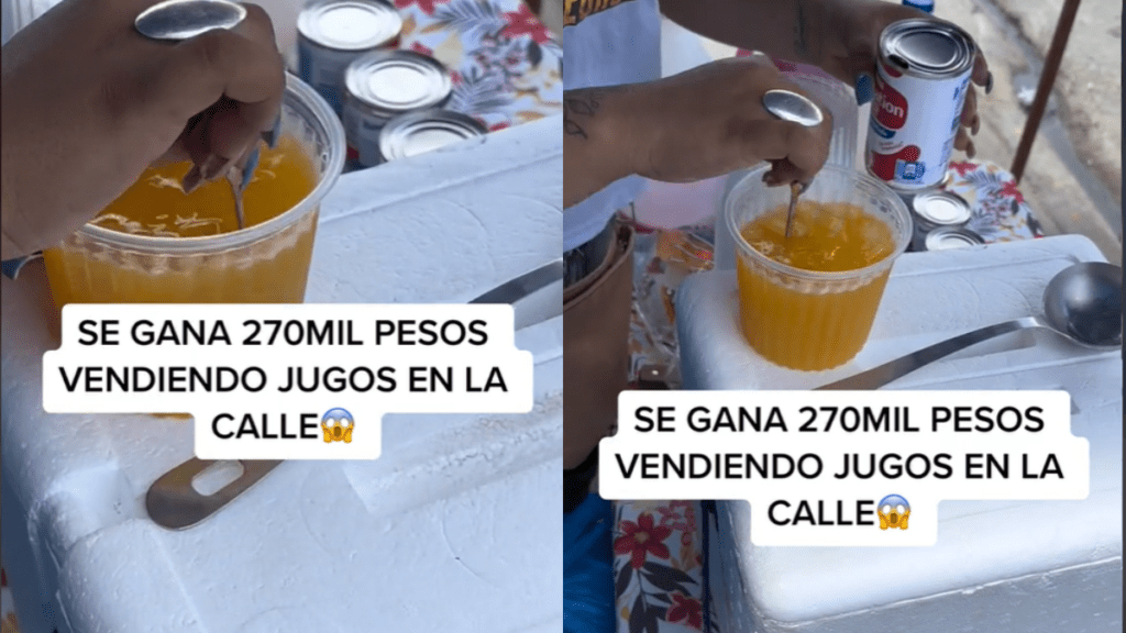Una mujer que se dedica a la venta de jugos de manera ambulante reveló para un influencer que la cuestionó que su ganancia neta al mes es de aproximadamente 80 mil pesos.