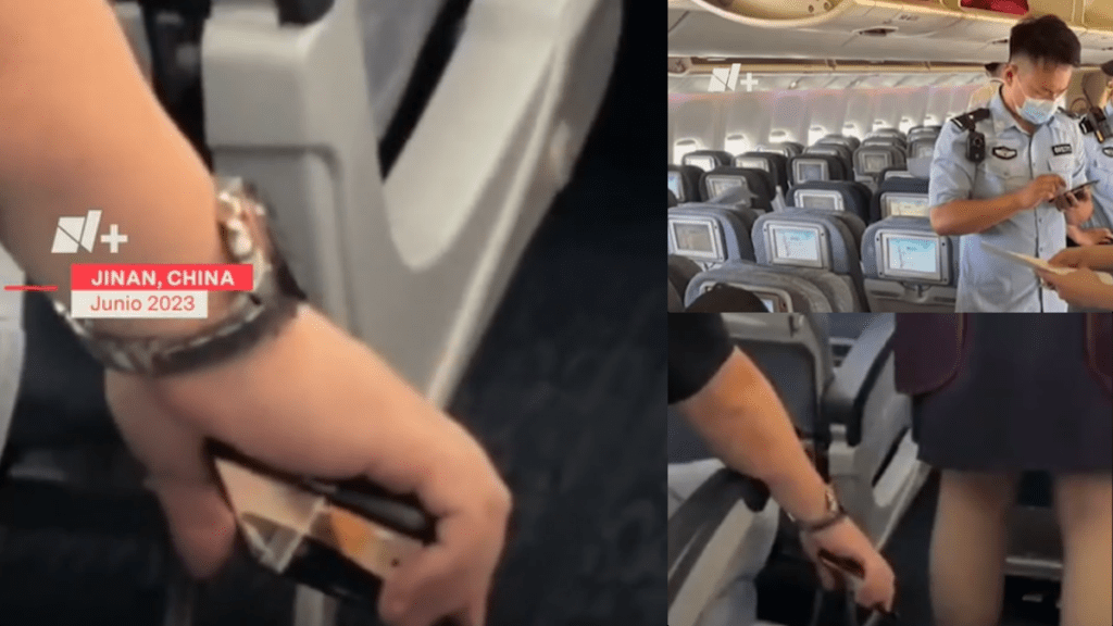 Un video difundido en redes sociales muestra el momento en el que un pasajero de avión es detenido por grabar bajo la falda de una azafata.
