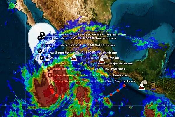 Huracán Norma ya es categoría 1 y se dirige hacia Baja California, intensas lluvias en la vertiente del Pacífico, entre otras entidades en Colima