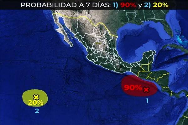 Al sur El Salvador, remanentes de la depresión tropical Veintiuno con 80% de probabilidad para desarrollo de un huracán en 48 horas y un 90% en 7 días 