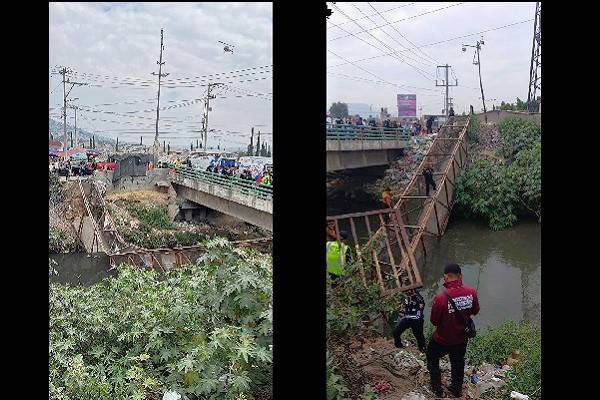Se desplomó puente peatonal, en el límite de Neza y Chimalhuacán, la estructura cayó al canal de La Compañía. Heridos atendidos por servicios de emergencia