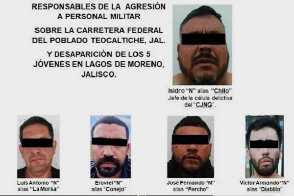 Cinco integrantes del Cartel Jalisco Nueva Generación detenidos, incluido el Chilo al mando del Grupo Elite Delictivo de Reacción Inmediata