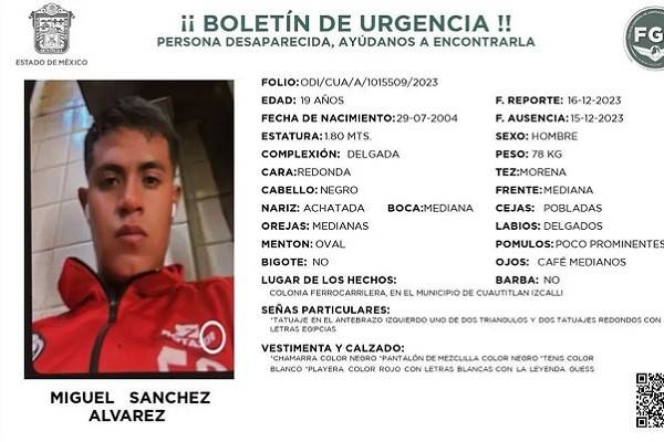 La Liga Premier de México compartió la ficha de búsqueda del futbolista Alberto Miguel Sánchez, desaparecido en Cuautitlán Izcalli el 15 de diciembre