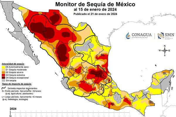 Sequía severa crece en Sonora, Chihuahua, Durango y San Luis, ahora afecta zonas de Sinaloa y Guanajuato. Sequía severa a extrema en el centro y occidente
