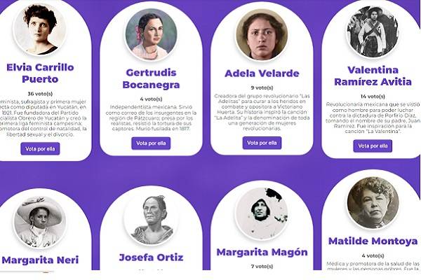 Se trata de votar por mujeres como Elvira Carrillo Puerto, La Adelita, Margarita Magón, Remedios Varo, entre 29 heroínas para dar nombre a calles de la CDMX
