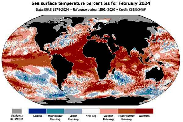 Con datos de Copernicus se indica que la temperatura de los océanos se supera dia a dia. Abril de 2024,cálido que cualquier abril anterior en el registro