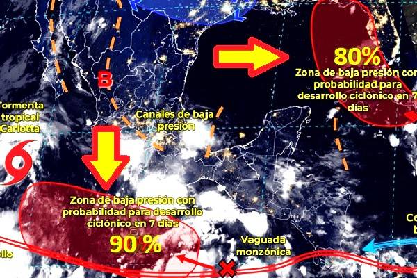 Tormenta Carlotta se fortalece y se aleja de México. 40% de probabilidades desarrollo ciclónico en 48 horas en zona del Suchiate, Chiapas. Tome precauciones 