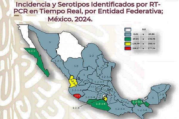 Más de 37 mil casos confirmados de dengue, 42% en Guerrero, Morelos, Jalisco, Michoacán y Tabasco. Además de 118 defunciones asociadas en semana 34 de 2024 