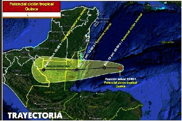 Lluvias intensas a torrenciales por potencial ciclón en el mar Caribe. Frente frío sobre norte, noreste, centro y oriente. Viento norte. Sea precavido