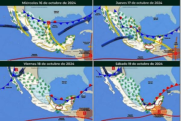 Descenso de las temperaturas en zonas del noroeste, norte, noreste, oriente y centro de México. Lluvias puntuales fuertes en Guerrero y Michoacán