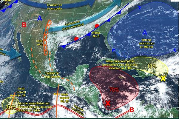 Durante el fin de semana nuevo frente frío, vaguada polar con vientos de muy fuertes a intensos con tolvaneras, lluvias y chubasco al noroeste de México