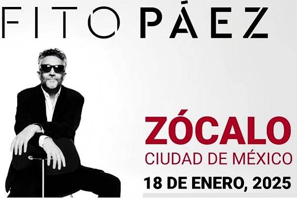 El cantautor argentino Fito Páez se presentará de manera gratuita en el Zócalo de México el sábado 18 de enero a partir de las 20 horas: Clara Brugada