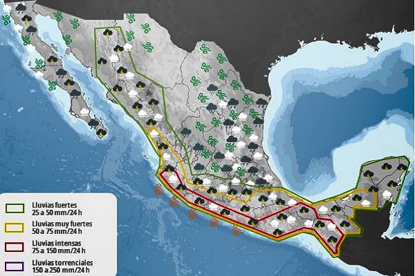 Lluvias: Huracán Narda se aleja pero deja efectos, onda tropical 34 al sureste, frente frío al norte, monzón mexicano y humedades de océanos