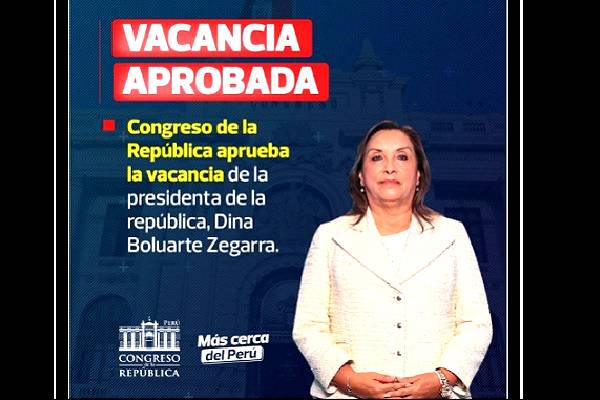 Congreso de Perú aprueba juicio de destitución contra presidenta Dina Boluarte por "permanente incapacidad moral" y crisis de seguridad