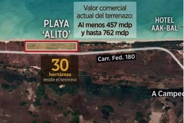 La millonaria playa privada de 305 mil metros cuadrados que Alito Moreno tiene en Campeche. Vale unos 450 millones