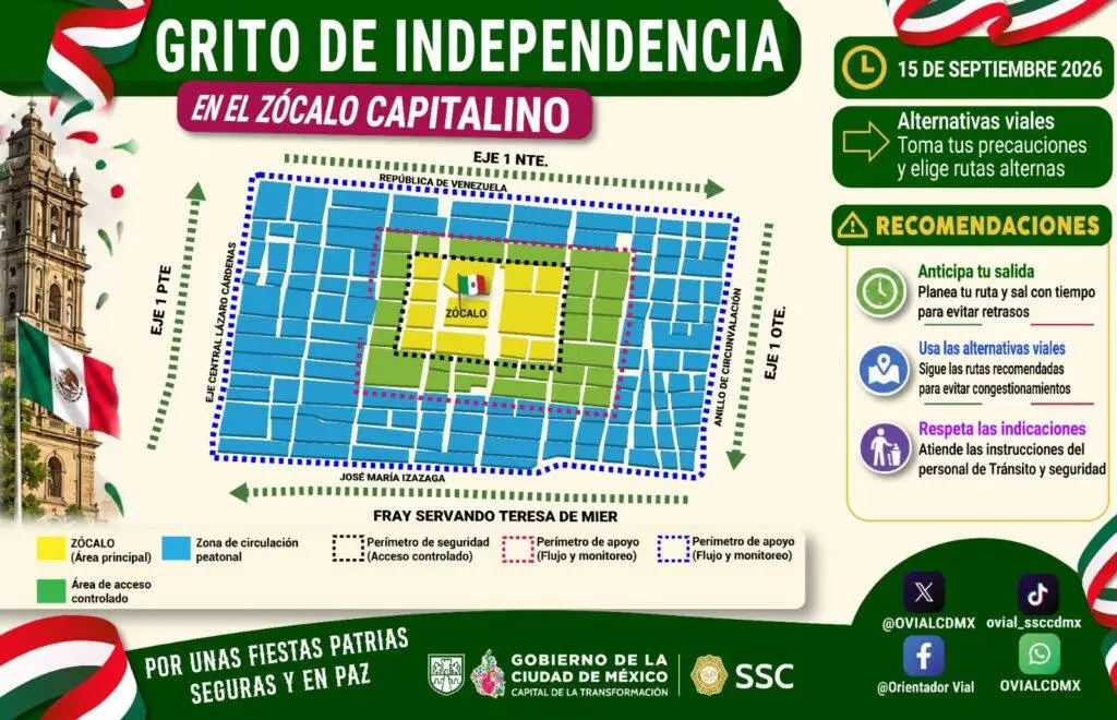 Cierres viales en el Centro Histórico por Grito de Independencia.